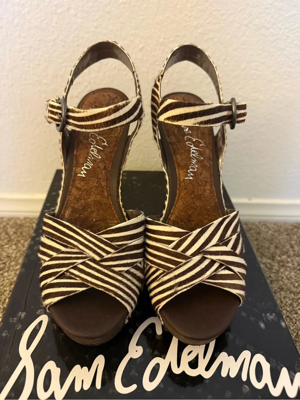 Sam Edelman Katrice zebra print  Women's Brown  Wedge Sandals size 7.5